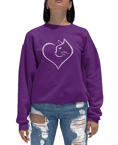 La Pop Art Women's Cat Heart Word Crewneck Sweatshirt