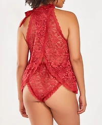 iCollection Plus 2 Piece Lace Halter Babydoll and Ruffel Panty Lingerie Set