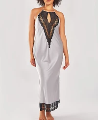 iCollection Plus Silky Stretch Satin Halter Nightgown