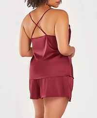 iCollection Plus Silky 2 Piece Camisole and Shorts Pajama Set Lace Trims