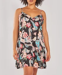 iCollection Plus Size Silky Soft Short Printed Chemise Nightgown
