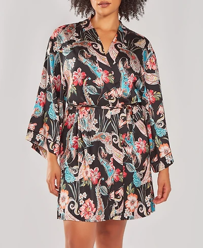 iCollection Plus Size Silky Soft Short Printed Robe