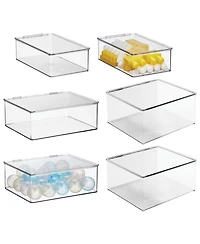 mDesign Plastic Stackable Playroom/Game Box with Hinged Lid, Set of 6, Clear