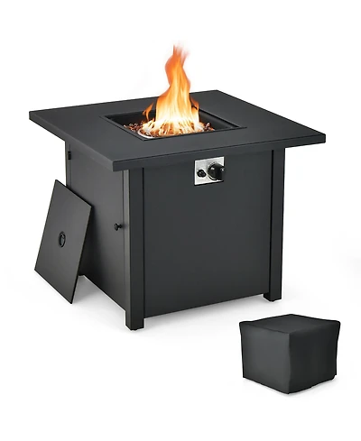 32'' Square Propane Gas Fire Pit Table with Glass Stones Rain Cover