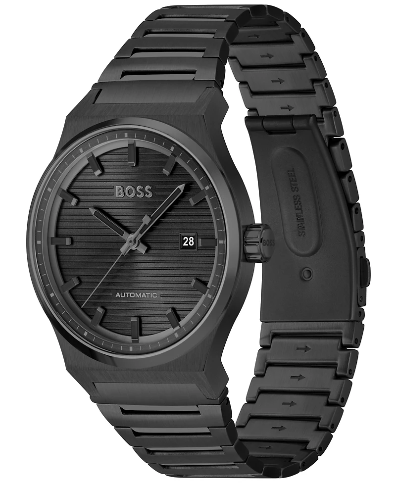 Hugo Boss Men's Candor Auto Automatic Ionic Plated Black Steel Watch 41mm