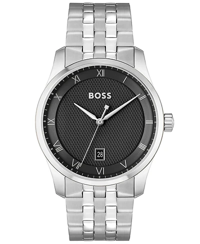 Hugo Boss Men's Principle Quartz Basic Calendar Silver-Tone Stainless Steel Watch 41mm