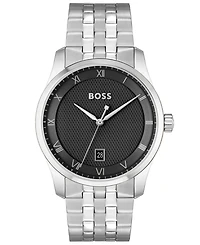 Hugo Boss Men's Principle Quartz Basic Calendar Silver-Tone Stainless Steel Watch 41mm