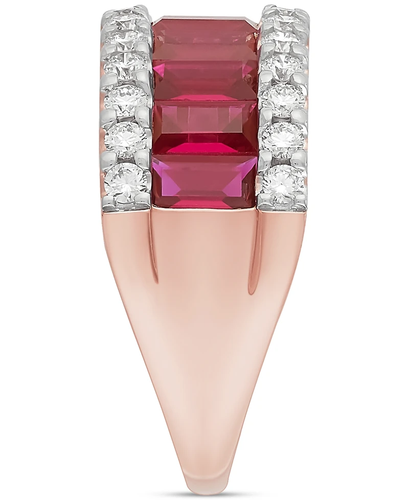 Grown With Love Lab Grown Ruby (2-5/8 ct. t.w.) & Lab Grown Diamond (3/4 ct. t.w.) Pear Halo Ring Baguette Band in 14k Rose Gold