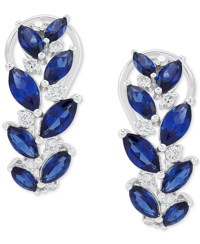 Grown With Love Lab Grown Sapphire (3-1/6 ct. t.w.) & Lab Grown Diamond (1/3 ct. t.w.) Vine-Inspired Hoop Earrings in 14k White Gold, 0.79"