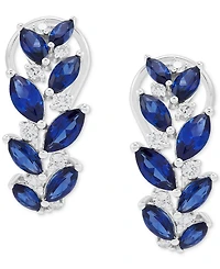 Grown With Love Lab Grown Sapphire (3-1/6 ct. t.w.) & Lab Grown Diamond (1/3 ct. t.w.) Vine-Inspired Hoop Earrings in 14k White Gold, 0.79"