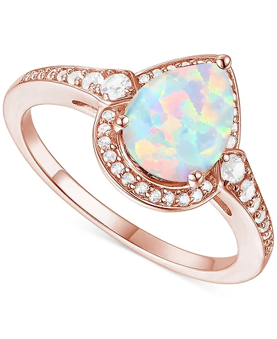 Amethyst (1-1/3 ct. t.w.) & Lab-Grown White Sapphire (1/4 Halo Ring 14k Gold-Plated Sterling Silver (Also Additional Gemstones)