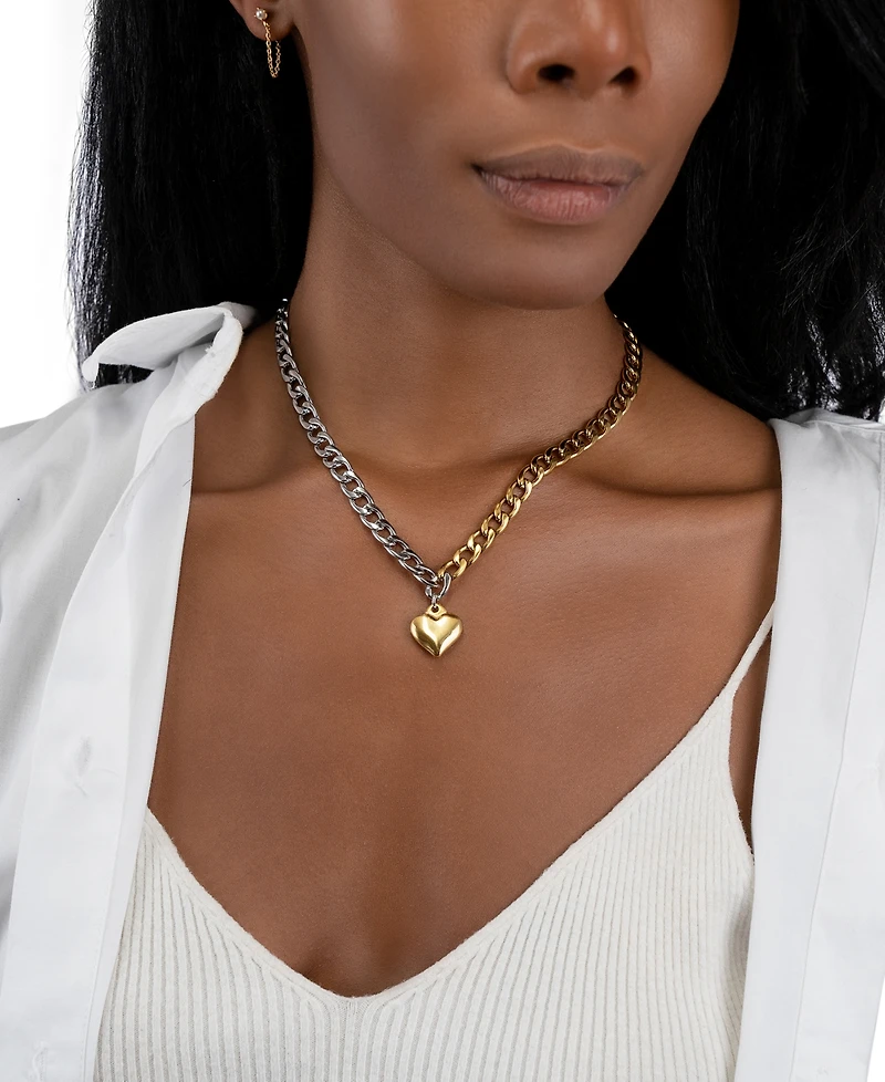 Adornia Two-Tone Half & Half Heart Pendant Toggle 18" Necklace