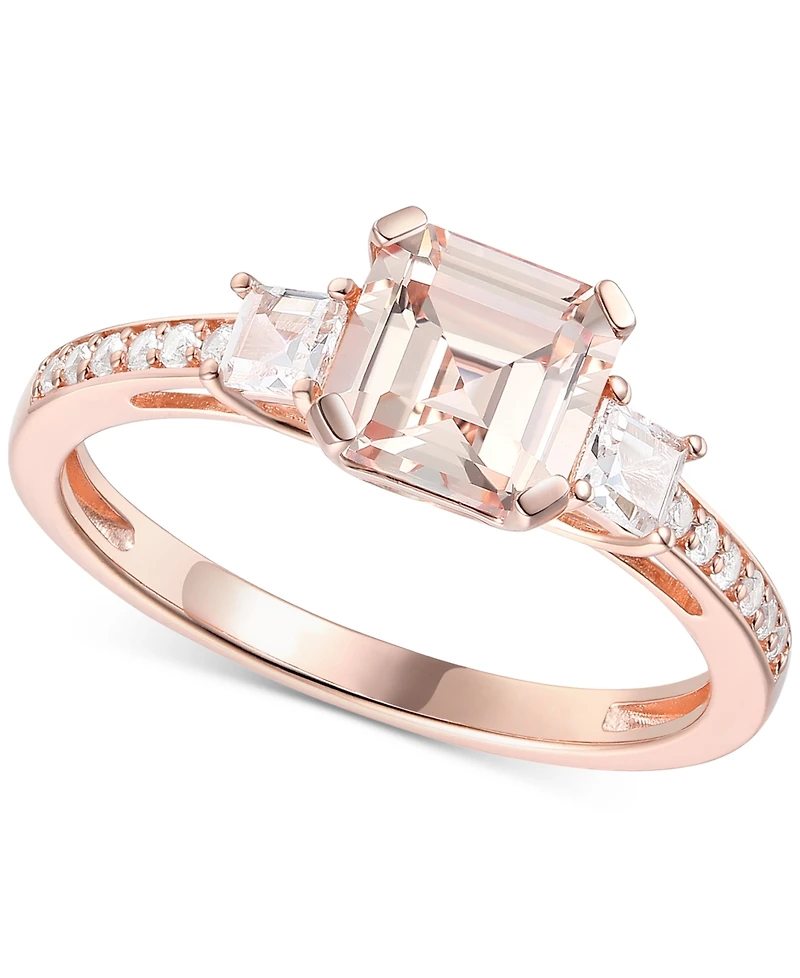 Lab-Grown Morganite (1-3/8 ct. t.w.) & White Sapphire (1/3 Three Stone Ring 14k Rose Gold-Plated Sterling Silver (Also Addit