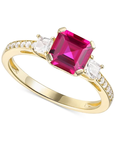 Lab-Grown Morganite (1-3/8 ct. t.w.) & Lab-Grown White Sapphire (1/3 ct. t.w.) Three Stone Ring in 14k Rose Gold-Plated Sterling Silver (Also in Addit