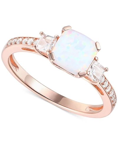 Lab-Grown Morganite (1-3/8 ct. t.w.) & White Sapphire (1/3 Three Stone Ring 14k Rose Gold-Plated Sterling Silver (Also Addit