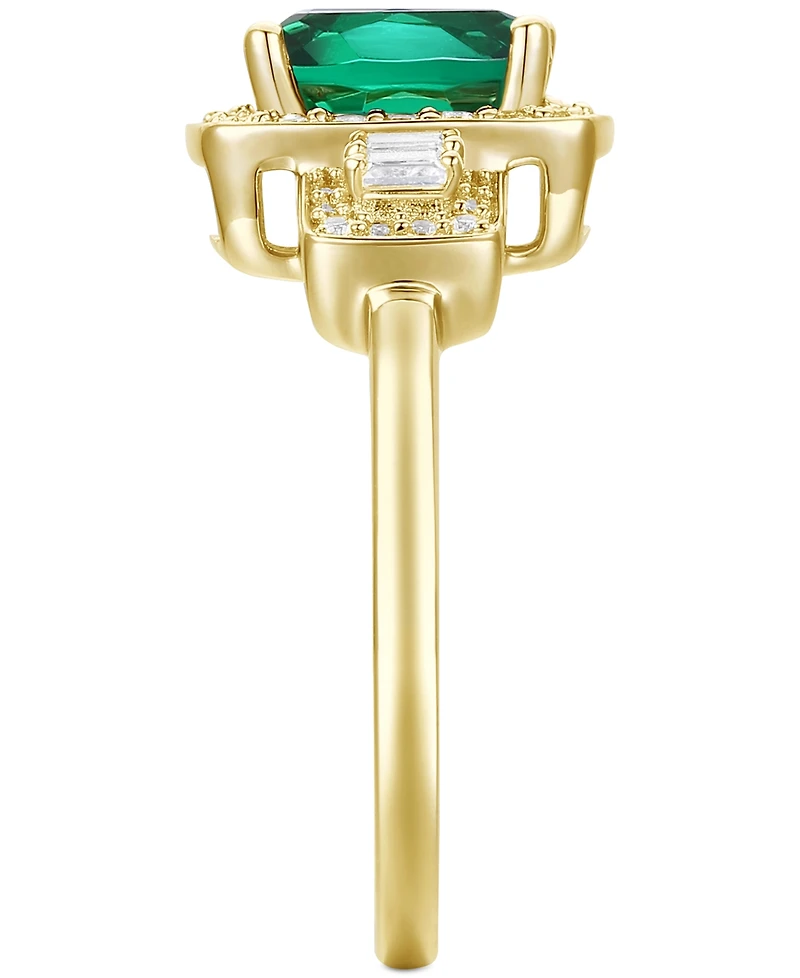 Lab-Grown Emerald (1 ct. t.w.) & White Sapphire (1/2 Halo Statement Ring 14k Gold-Plated Sterling Silver (Also Additional Ge