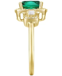 Lab-Grown Emerald (1 ct. t.w.) & White Sapphire (1/2 Halo Statement Ring 14k Gold-Plated Sterling Silver (Also Additional Ge