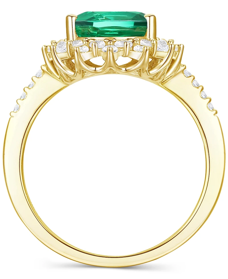 Lab-Grown Emerald (2-1/4 ct. t.w.) & Lab-Grown White Sapphire (5/8 ct. t.w.) Halo Ring in 14k Gold-Plated Sterling Silver