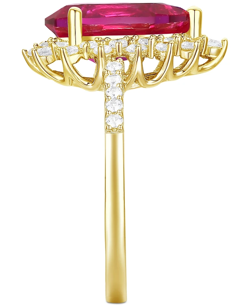 Lab-Grown Opal (7/8 ct. t.w.) & White Sapphire (5/8 Halo Ring 14k Rose Gold-Plated Sterling Silver (Also Ruby La