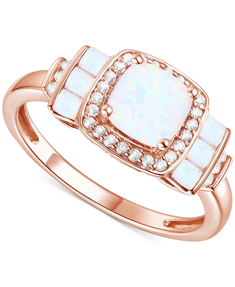 Lab-Grown Opal (3/8 ct. t.w.) & White Sapphire (1/6 Statement Ring 14k Rose Gold-Plated Sterling Silver (Also Ruby