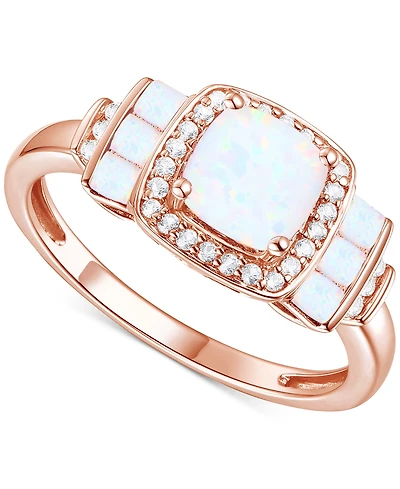 Lab-Grown Opal (3/8 ct. t.w.) & White Sapphire (1/6 Statement Ring 14k Rose Gold-Plated Sterling Silver (Also Ruby