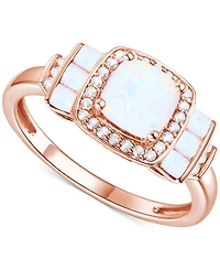 Lab-Grown Opal (3/8 ct. t.w.) & White Sapphire (1/6 Statement Ring 14k Rose Gold-Plated Sterling Silver (Also Ruby