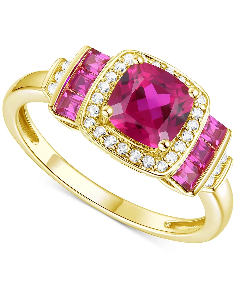 Lab-Grown Opal (3/8 ct. t.w.) & White Sapphire (1/6 Statement Ring 14k Rose Gold-Plated Sterling Silver (Also Ruby