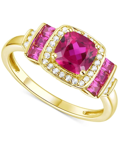 Lab-Grown Opal (3/8 ct. t.w.) & White Sapphire (1/6 Statement Ring 14k Rose Gold-Plated Sterling Silver (Also Ruby