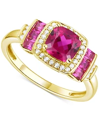 Lab-Grown Opal (3/8 ct. t.w.) & White Sapphire (1/6 Statement Ring 14k Rose Gold-Plated Sterling Silver (Also Ruby