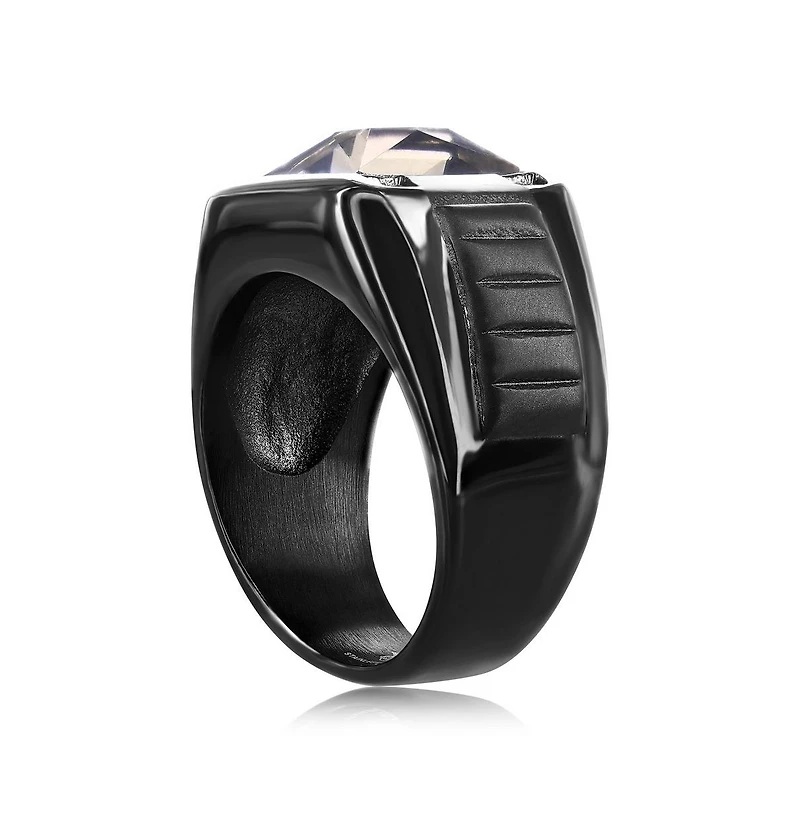 Stainless Steel Square Black Cz Ring - Gray Spinel
