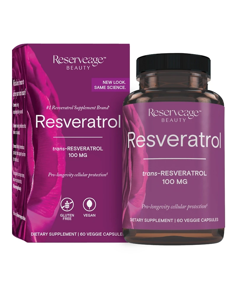 Reserveage, Resveratrol 100 mg Antioxidant Supplement for Heart and Cellular Health, Supports Healthy Aging, Paleo, Keto, 60 Capsules (60 Servings)