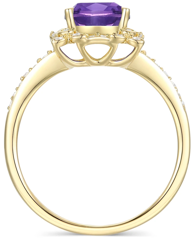 Amethyst (1-1/3 ct. t.w.) & Lab-Grown White Sapphire (1/4 Halo Ring 14k Gold-Plated Sterling Silver (Also Additional Gemstones)