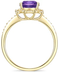 Amethyst (1-1/3 ct. t.w.) & Lab-Grown White Sapphire (1/4 Halo Ring 14k Gold-Plated Sterling Silver (Also Additional Gemstones)