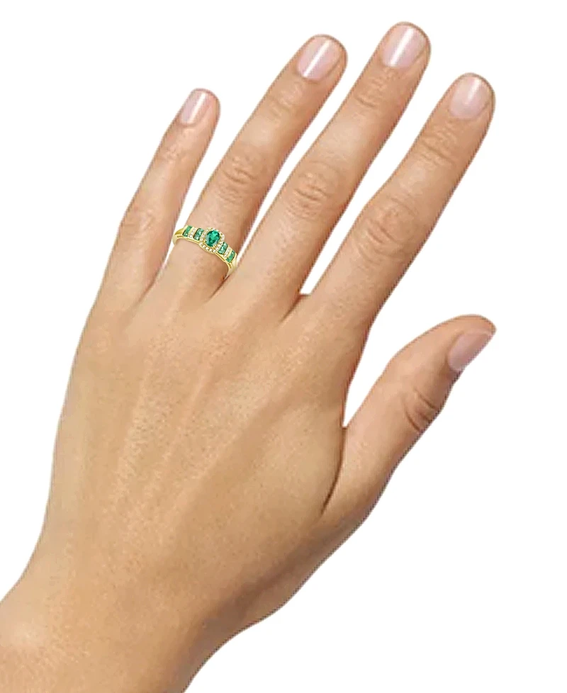 Lab-Grown Emerald (1/2 ct. t.w.) & Lab-Grown White Sapphire (1/10 ct. t.w.) Halo Ring in 14k Gold-Plated Sterling Silver