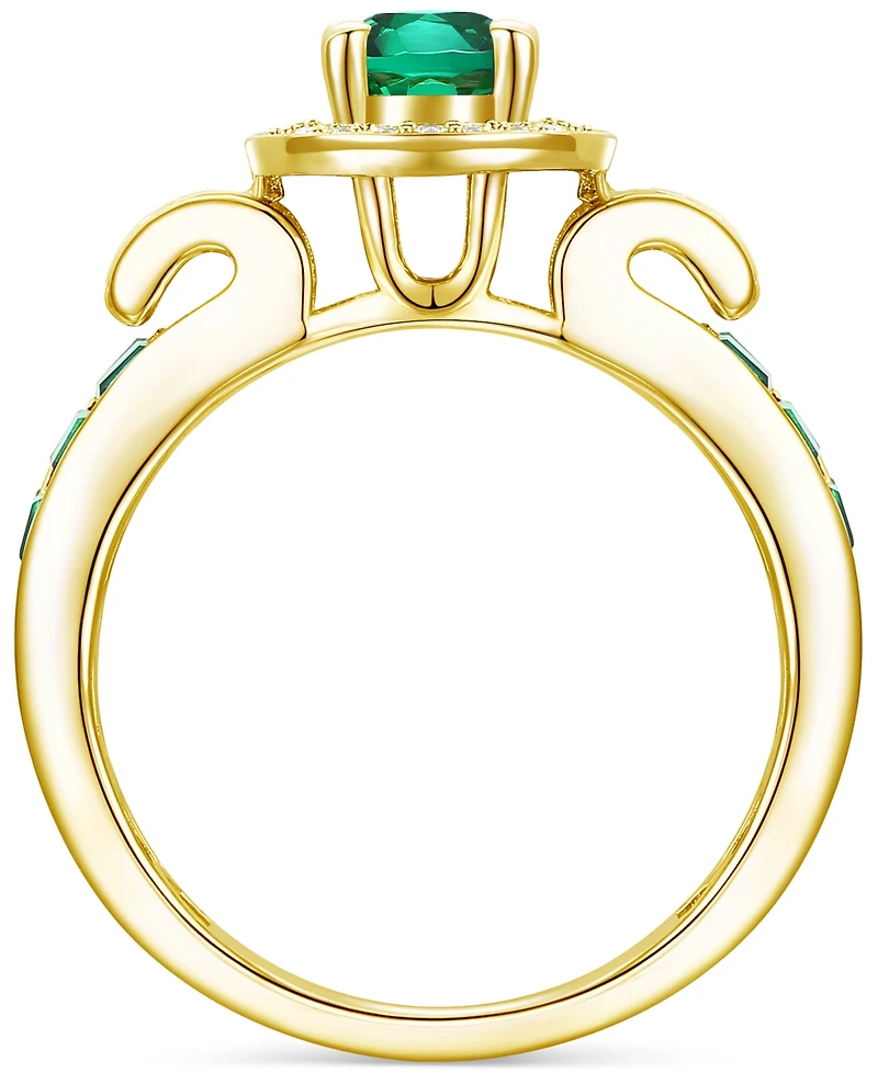 Lab-Grown Emerald (7/8 ct. t.w.) & White Sapphire (1/3 Statement Ring 14k Gold-Plated Sterling Silver (Also Additional Gemst