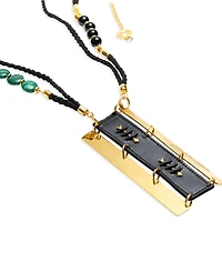 Nectar Nectar New York 18k Gold-Plated Mixed Gemstone & Faux Leather Statement Pendant Necklace, 42" + 10" extender