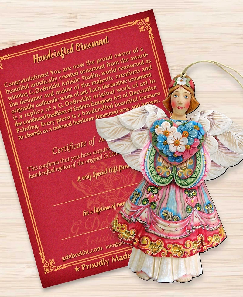 Designocracy Holiday Wooden Ornaments Angel of Love Home Decor Set of 2 G. DeBrekht