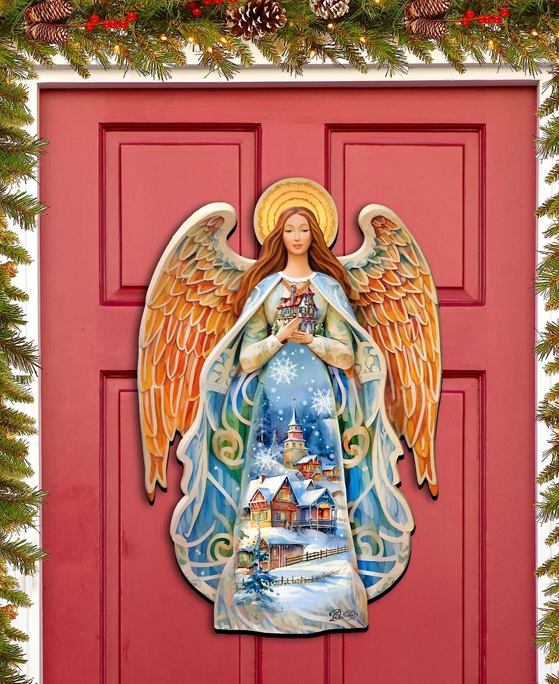 Designocracy Guardian Angel Christmas Door Hanger Wooden Door Decor G. DeBrekht