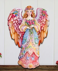 Designocracy Floral Angel Christmas Door Decor Wooden Wall Decor G. DeBrekht