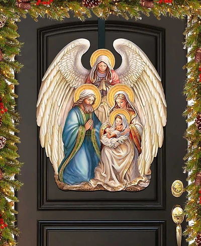 Designocracy Nativity with Angel Christmas Wooden Door Decor Wall Decor G. DeBrekht