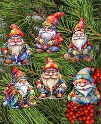 Designocracy Christmas Garden Gnomes Christmas Wood Clip-On Ornaments Set of 6 G. DeBrekht