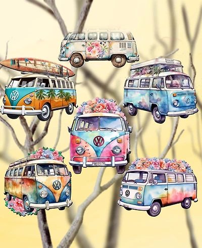 Designocracy Holiday Wooden Clip-On Ornaments Volkswagen Vans Set of 6 G. DeBrekht