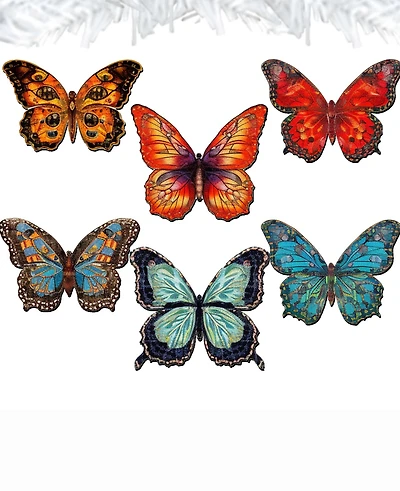 Designocracy Holiday Wooden Clip-On Ornaments Butterfly Set of 6 G. DeBrekht