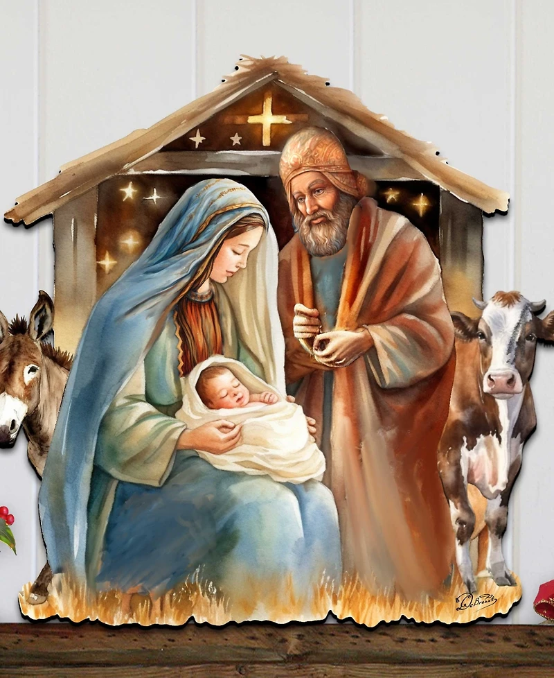 Designocracy Born Under Bright Star Nativity Christmas Wooden Door Decor G. DeBrekht