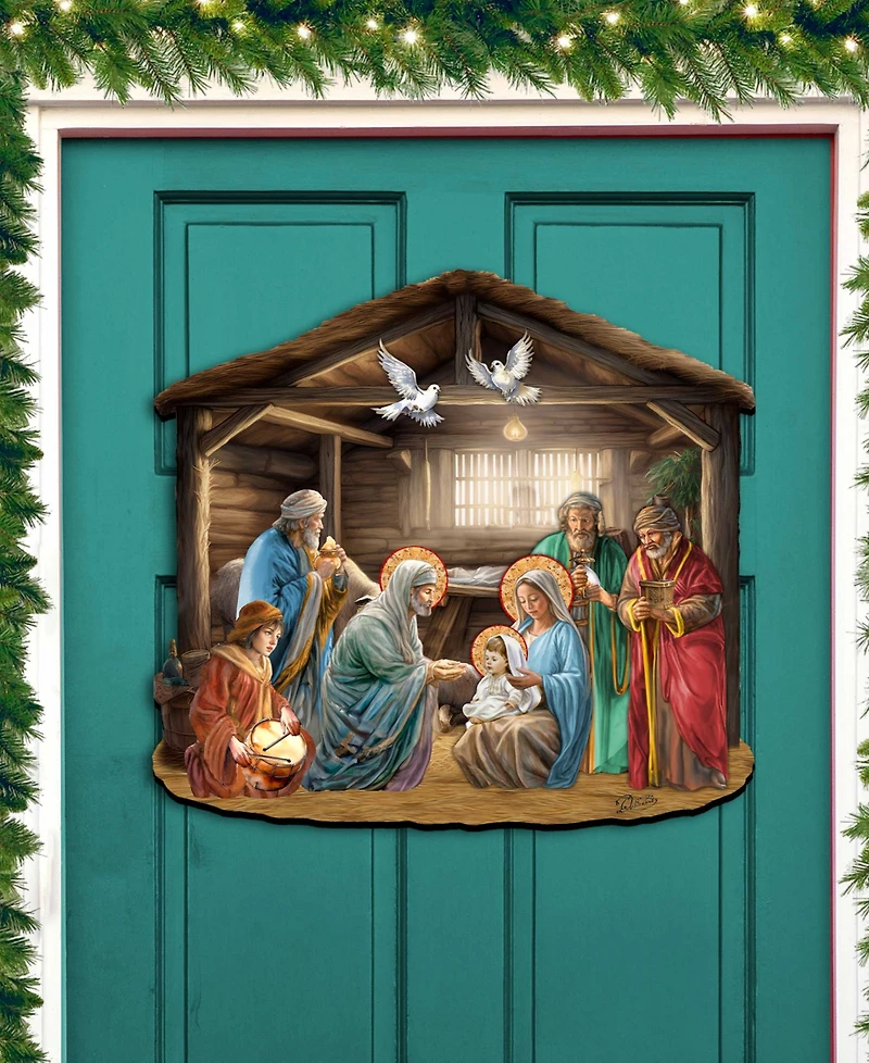 Designocracy Nativity Scene Christmas Wooden Door Hanger Door Decor G. DeBrekht
