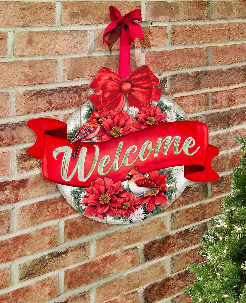 Designocracy Christmas Wreath Christmas Wooden Door Decor Welcome Sign G. DeBrekht