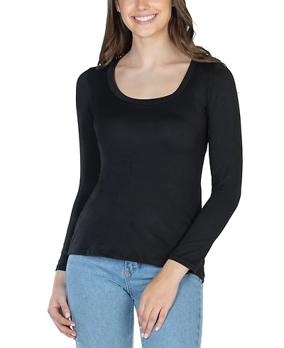 24seven Comfort Apparel Women's Long Sleeve Scoop Neck Top