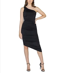 24seven Comfort Apparel Women's One Shoulder Ruched Bodycon Dress