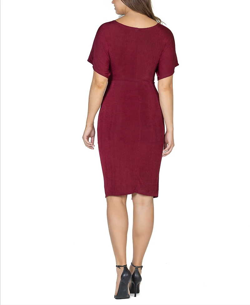 24seven Comfort Apparel Women's Short Sleeve V-neck Twist Front Dress