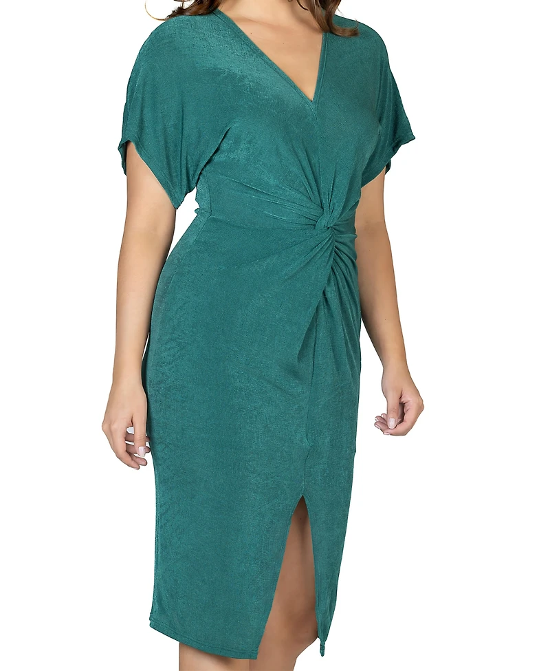 24seven Comfort Apparel Women's Short Sleeve V-neck Twist Front Dress
